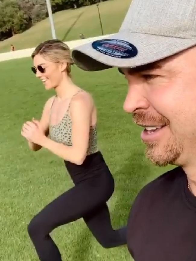 Sam Frost working out.