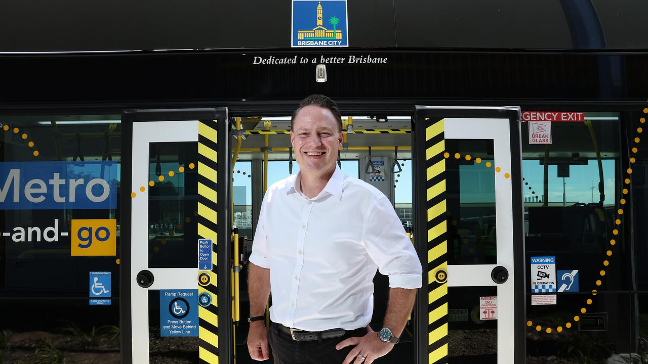 Lord Mayor Adrian Schrinner with the Brisbane Metro, Rochedale. Picture: Liam Kidston