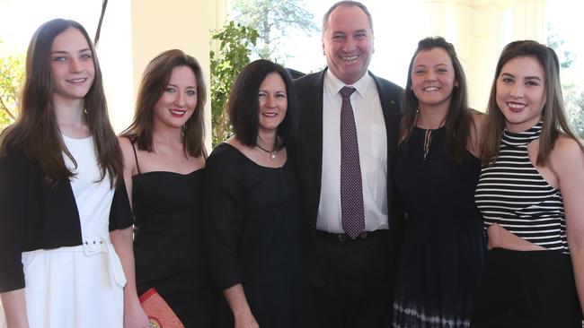 Barnaby Joyce with his wife and daughters in happier times. Picture: Kym Smith.