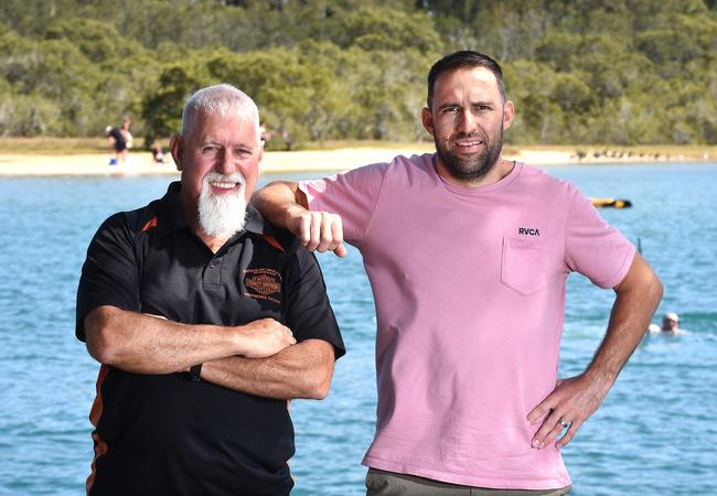 Dean and Wayne Huxley at Currumbin. Picture: AAP/John Gass