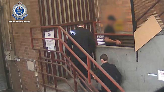 A screenshot from a video of Beau Lamarre-Condon with police after being arrested in Sydney. Picture: NSW POLICE