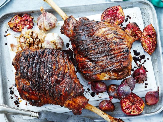 Roast lamb with pomegranate glaze.