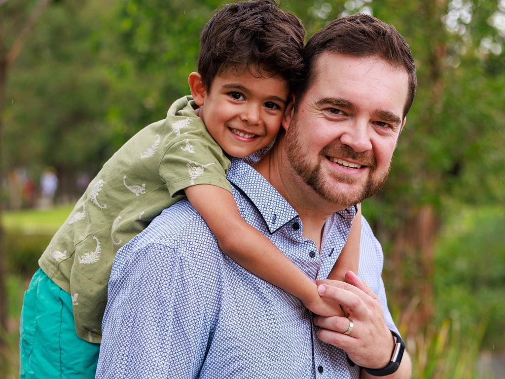 Ben Campton, with his son Alex, 5, from Riverstone, at Blacktown Showground, today. Picture: Justin Lloyd.