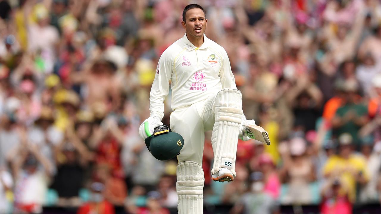 Usman Khawaja performs his LeBron James inspired celebration. Picture: Getty Images