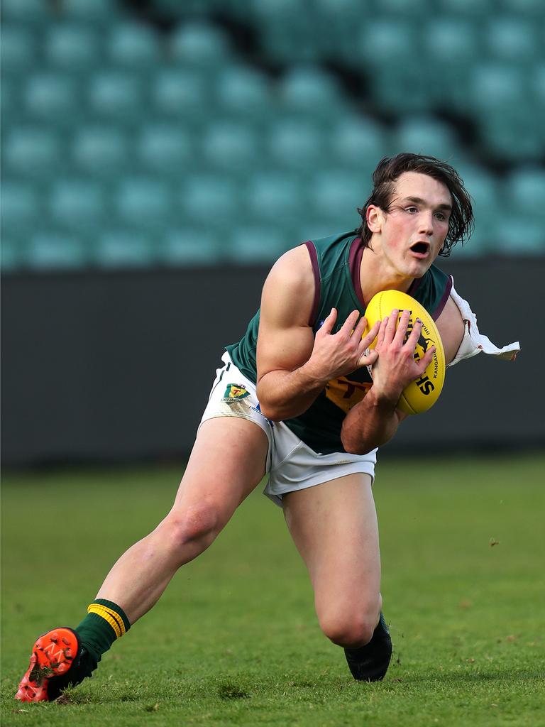 Tasmania Aiden Grace marks during the game against Vic Metro at UTAS Stadium. PICTURE CHRIS KIDD