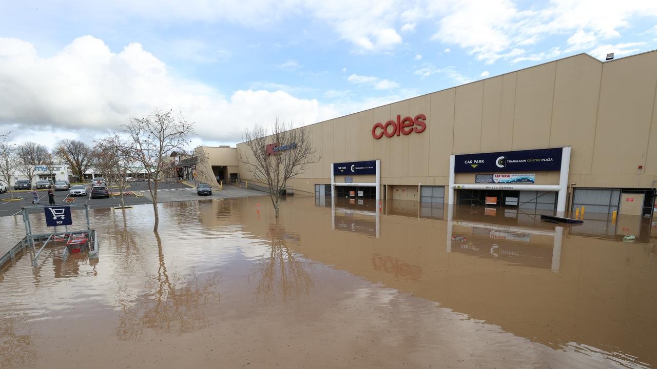 Traralgon floodwater cut off roads and homes. Picture: David Caird