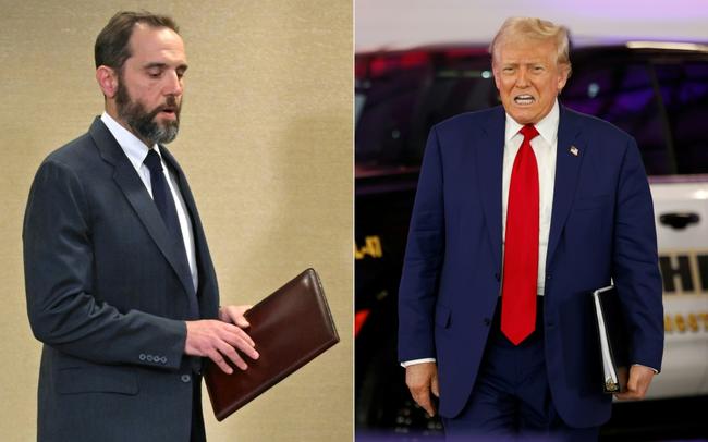 This combination of pictures shows Special Counsel Jack Smith in Washington, DC in June 2023 and Donald Trump in Michigan in August 2024, when he was the Republican president candidate