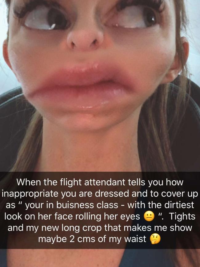 Ashy Bines has unleased on Snapchat after a Jetstar flight attendant pulled her up for being "inappropriately dressed". Photo Snapchat