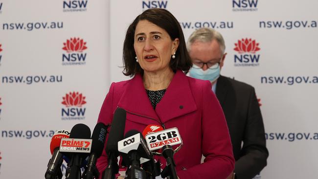 NSW Premier Gladys Berejiklian provided her daily update at 11am. Picture: Dylan Coker.