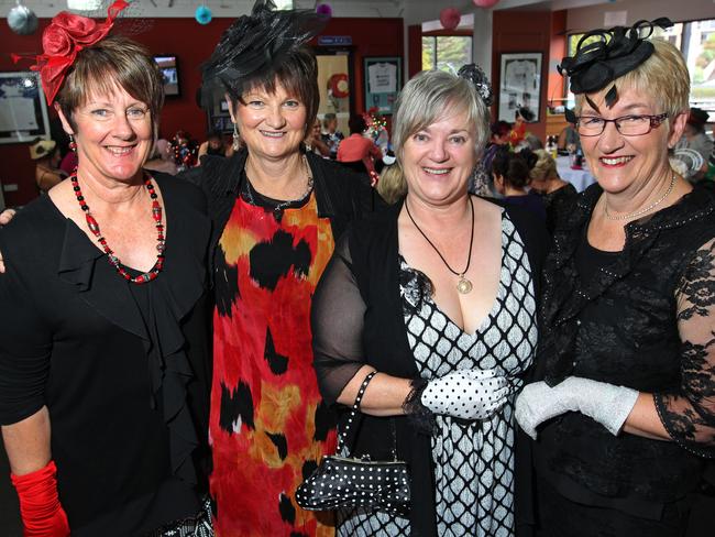 Julie Vaszocz, of Burnie, left, Jennie Davis, of Ulverstone, Rosalie Nayler, of Somerset, and Lennice Wilson, of Sulphur Creek, at the Burnie Tennis Club for the Melbourne Cup.