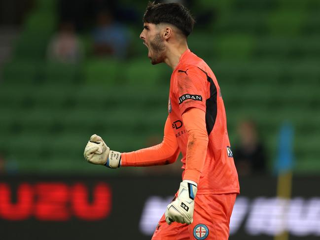 Patrick Beach of Melbourne City celebrates after teammate Andreas Kuen scored a goal during the round 29 A-League Men match against Sydney FC. Picture: Robert Cianflone/Getty Images