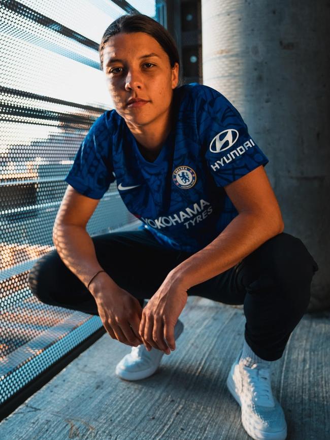 Kerr wearing a Chelsea shirt in London after signing for the club.