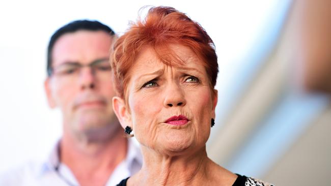 Pauline Hanson in Townsville to endorse her One Nation Candidate for Thuringowa, Troy Thompson. Picture: Alix Sweeney