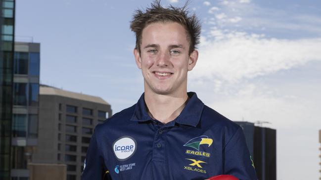 11/11/19 - AFL Draft hopeful Jackson Mead at The Advertiser to record the podcast with Andrew Capel and Jordan Pinto. Picture SIMON CROSS