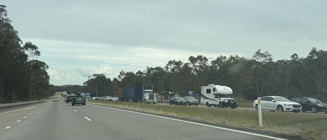 Commuters banked up on the Pacific Highway, north of Newcastle.