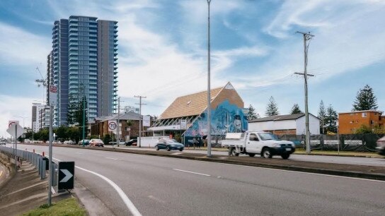 What a planned 25-level tower on the Gold Coast Highway at Burleigh, on the light rail route, will look at a street level.