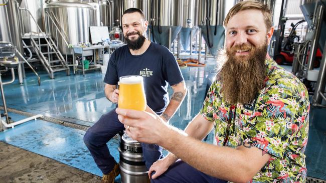 Evan Lloyd and Lachy Crothers at Ballistic Beer Co. in Salisbury. Photo: AAP/Richard Walker