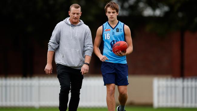 With son, Casey, at Sturt in 2018. Picture: Matt Turner