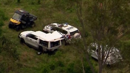 Investigations are underway after the discovery of human remains on a regional property at Booubyjan, about 100km west of Gympie. Picture: Channel 7