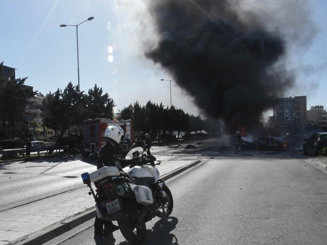 The blast was so powerful it set several other cars on fire and shut down the area. Picture: News Corp Australia 