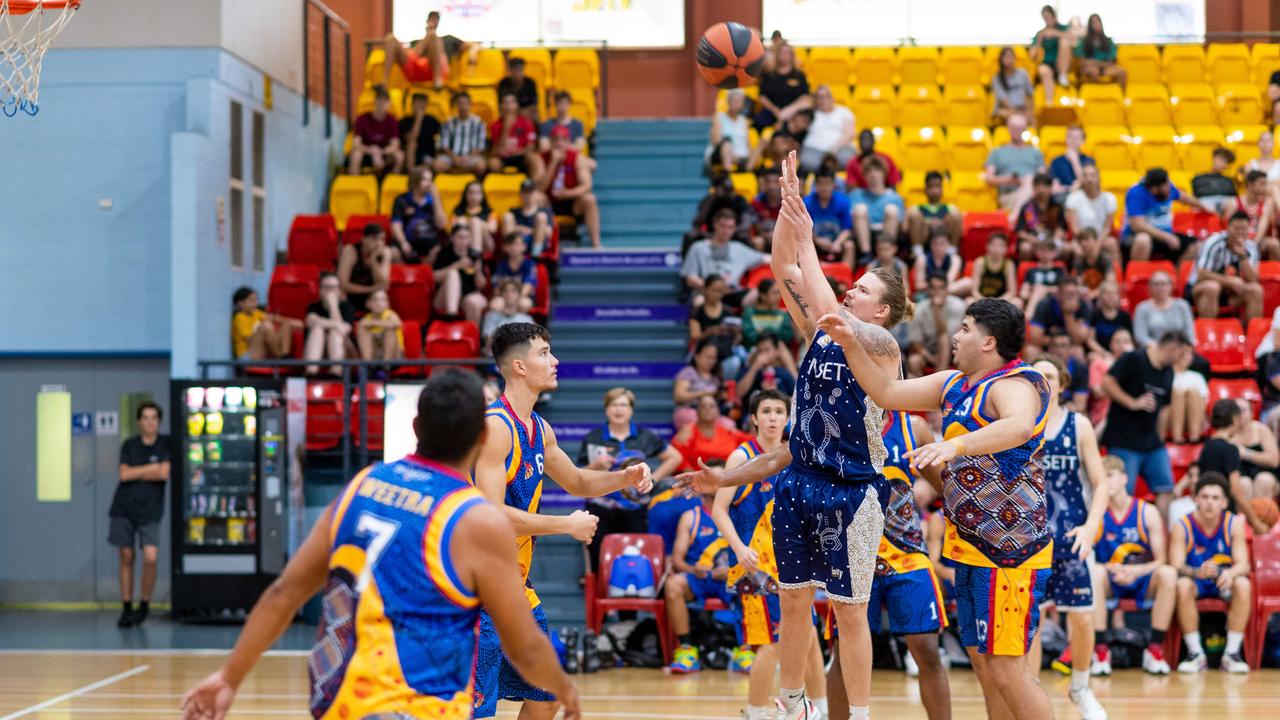 Captain Matthew Hunt with a jumpshot. Darwin Basketball Men's Championship Round 20: Ansett v Tracy Village Jets. Picture: Che Chorley