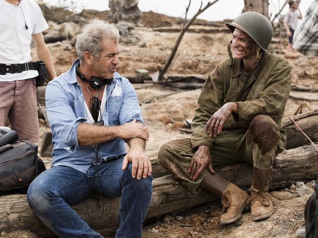 Mel Gibson and Andrew Garfield shooting <i>Hacksaw Ridge. </i>Picture: Supplied