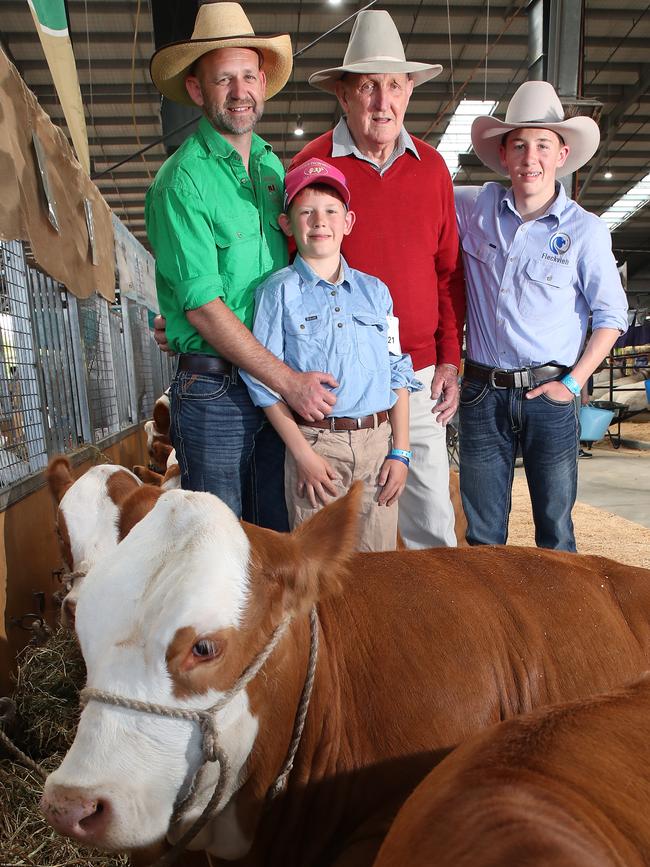 Carl, George, 11, Colin, 91, and Angus Baldry, 15, from Illabo, NSW.