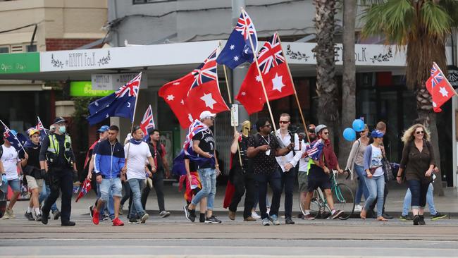 Australia Day Rally through the streets of Melbourne on Australia Day Picture: Alex Coppel.