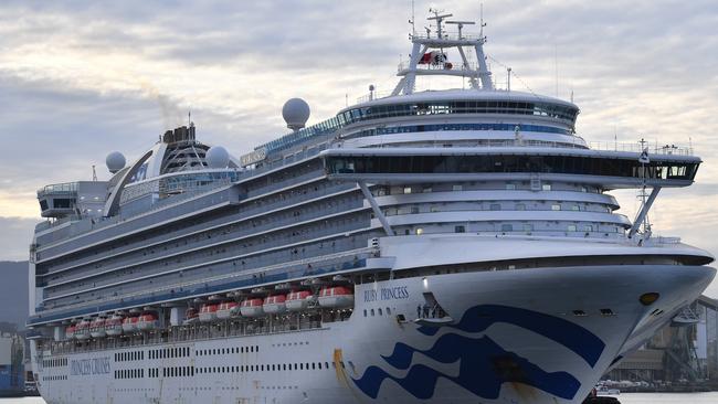 The Ruby Princess cruise ship departs Port Kembla. Picture: AAP.