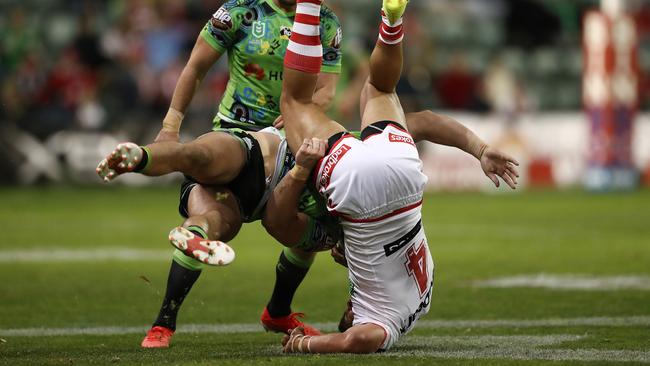 Nick Cotric was sent off for his tackle on Tim Lafai. Picture: Getty Images