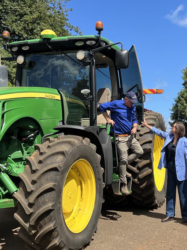 Premier Jeremy Rockliff arriving to the Liberal campaign launch on a tractor. Picture: Simon McGuire.