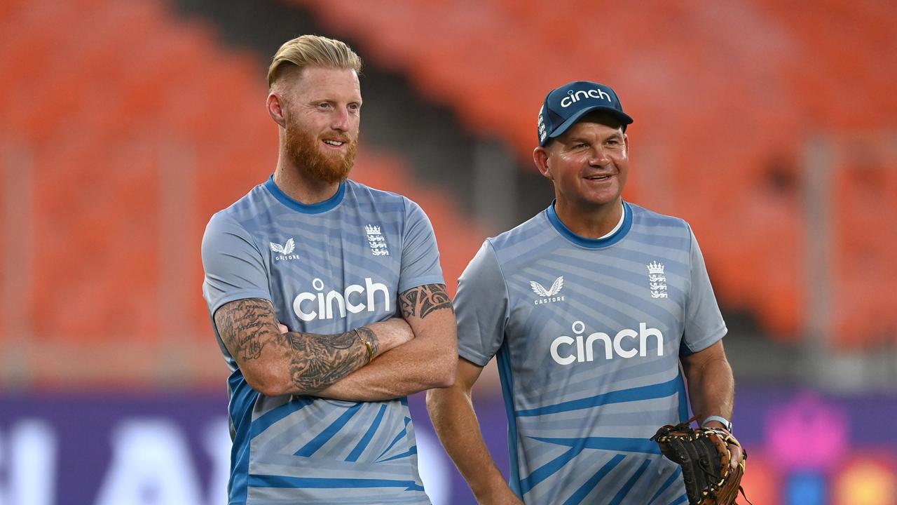 England white ball coach Matthew Mott (right) has become a prisoner of Bazball. Picture: Getty Images