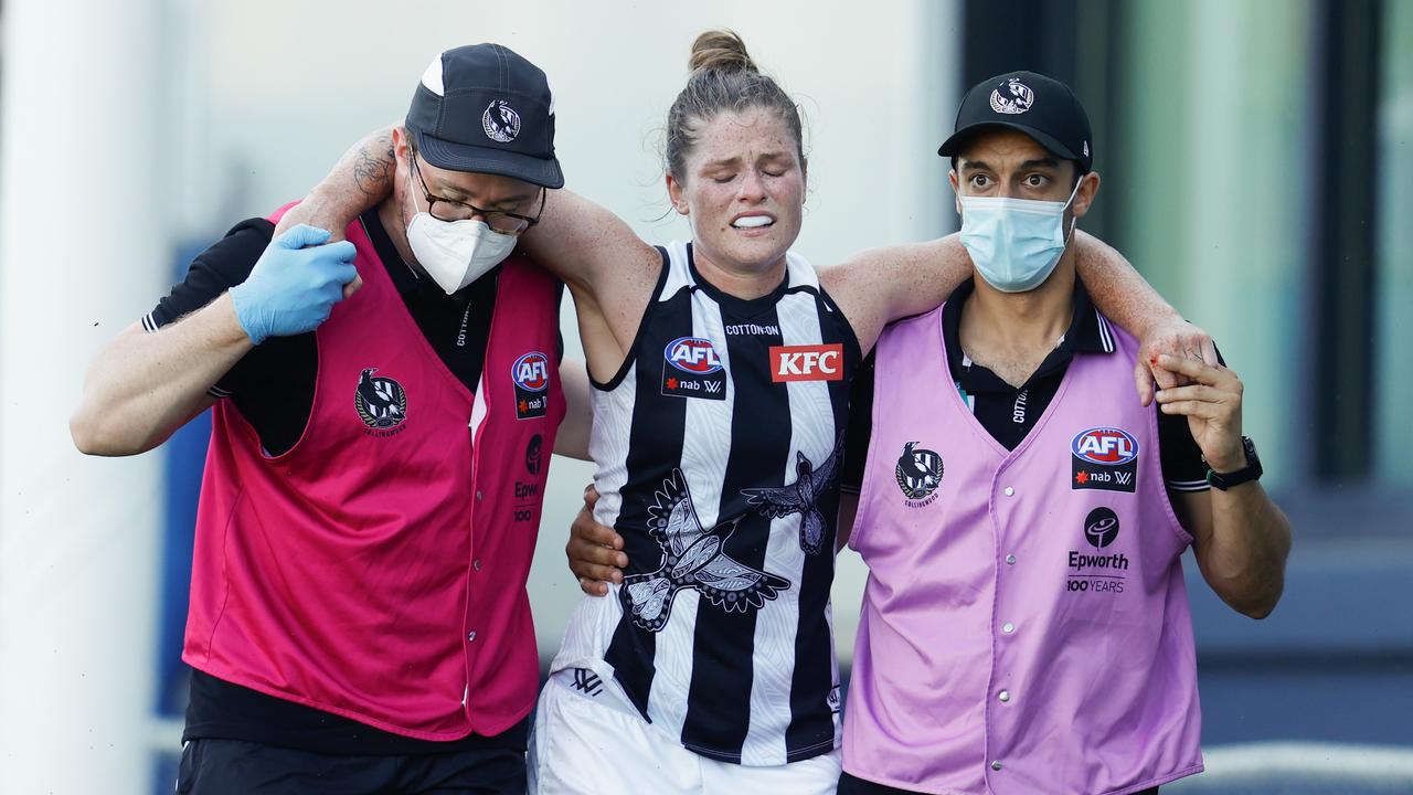 Collingwood skipper Bri Davey suffered her second ACL tear earlier this season. Picture: Getty Images