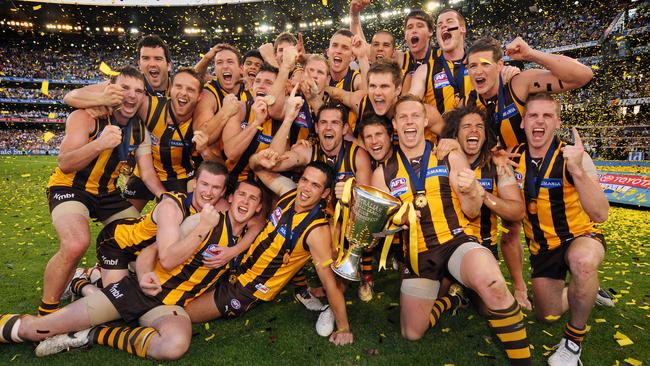 Hawthorn celebrates with the premiership cup in 2008.