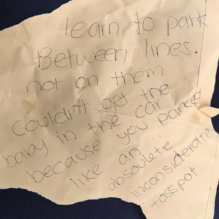 A driver received this note after being forced into a difficult park. Picture: Facebook