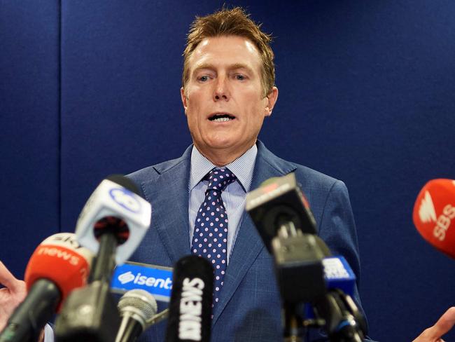 Australia's attorney general Christian Porter speaks during a press conference in Perth on March 3, 2021, after he outed himself as the unnamed cabinet minister accused of raping a 16-year-old girl. (Photo by Stefan Gosatti / AFP)