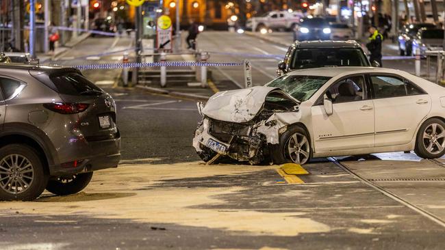 The scene at Bourke Street and Russell Street in Melbourne’s CBD. Picture: Jake Nowakowski