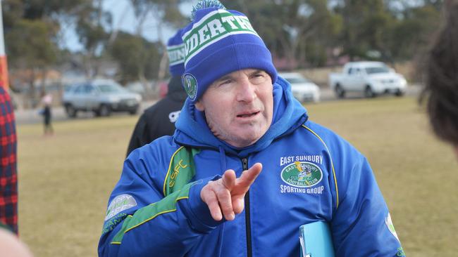 East Sunbury coach Glenn Hopkins calls the shots. Picture: Rob Leeson