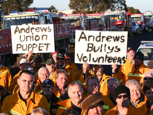 CFA volunteers protest at Ararat Aerodrome on Wednesday. Picture: Ian Currie