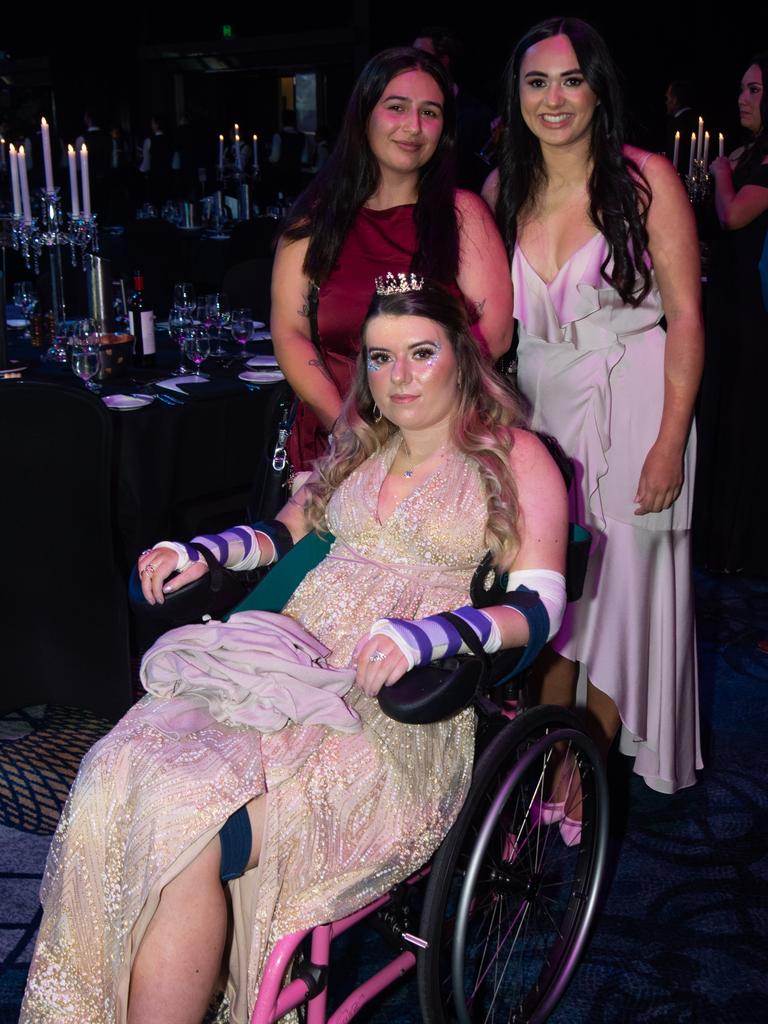 Mia Dykstra, Ebby O'Toole and Summa Radcliffe at the Perry Cross 'Everything is Possible' Ball at The Star Gold Coast. Picture: Andrew Meadowcroft