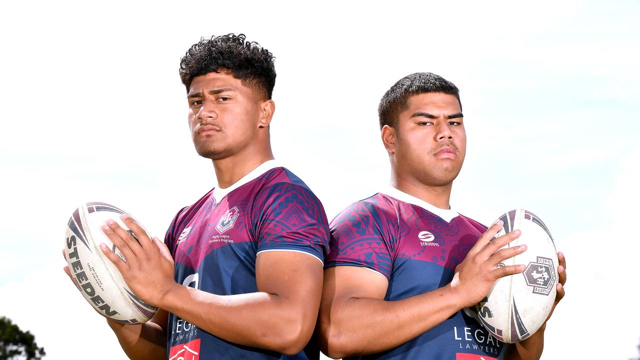 Ahmani Leilua and Tre Alofa-Fotu are part of the Ipswich SHS team that are in the national schoolboy rugby league grand final. Thursday September 8, 2022. Picture, John Gass