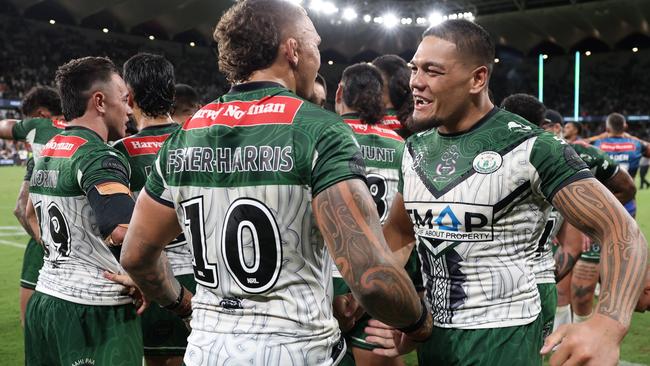 Thompson is fresh from helping the Maori All Stars win on Saturday night, with Knights teammate Dane Gagai making some crucial tackles at the death. Picture: Matt King/Getty Images