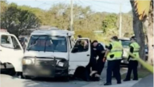 Amber Jane Lucas being arrested after a dangerous rampage down the M1. Picture: 9 News