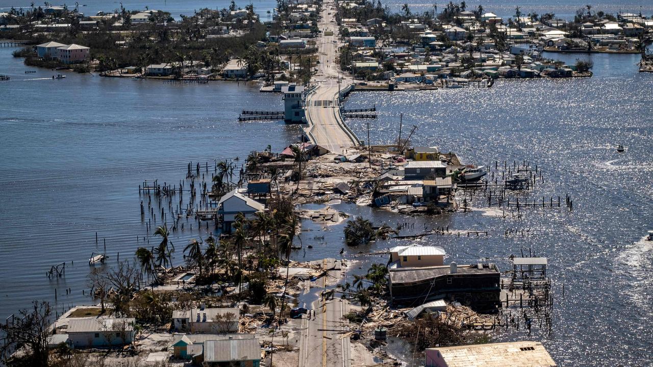 An aerial picture taken on September 30, 2022 shows the only access to the Matlacha neighbourhood destroyed in the aftermath of Hurricane Ian in Fort Myers, Florida. Picture: AFP