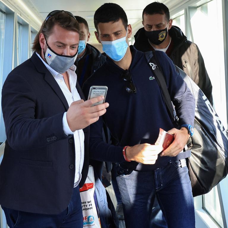 Novak Djokovic is seen arriving at Nikola Tesla Airport in Belgrade, Serbia. Picture: REUTERS/Christopher Pike