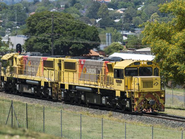 A Aurizon coal train is seen travelling through Toowoomba near Commonwealth Oval, Sunday, November 29, 2020. Picture: Kevin Farmer