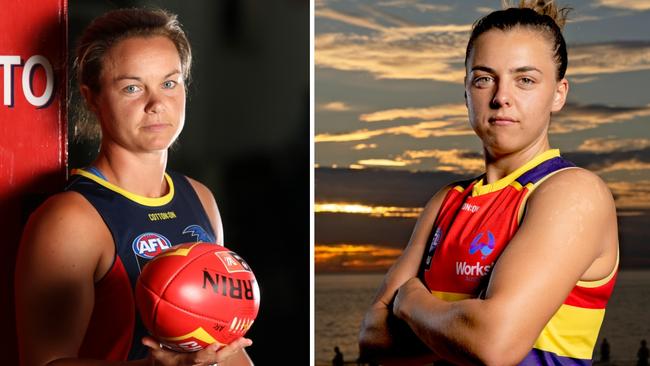 AFLW Crows stars Courtney Cramey and Ebony Marinoff. Picture: News Corp