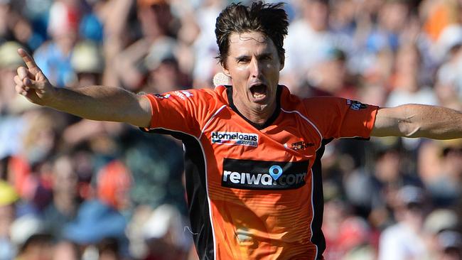 Brad Hogg celebrates a wicket during BBL05. Photo by Daniel Wilkins