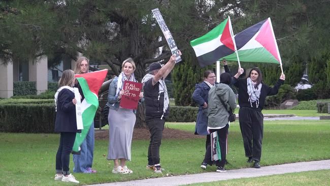 Pro-Palestinian protesters outside the concert venue in Melbourne’s Altona. Picture: Valeriu Campan