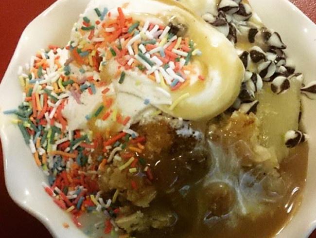 What a hot mess: Apple crumble, ice cream, caramel sauce, sprinkles and chocolate chips. Source: ThatTurkishCypriotFoodie/Facebook